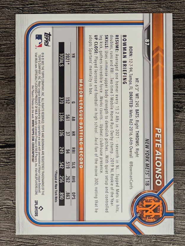 2022 Bowman #87 Pete Alonso