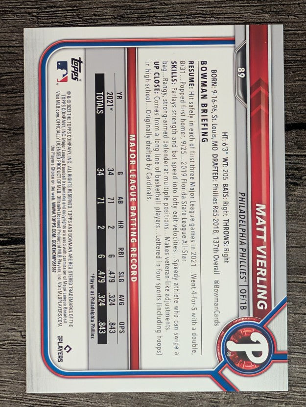 2022 Bowman #89 Matt Vierling RC