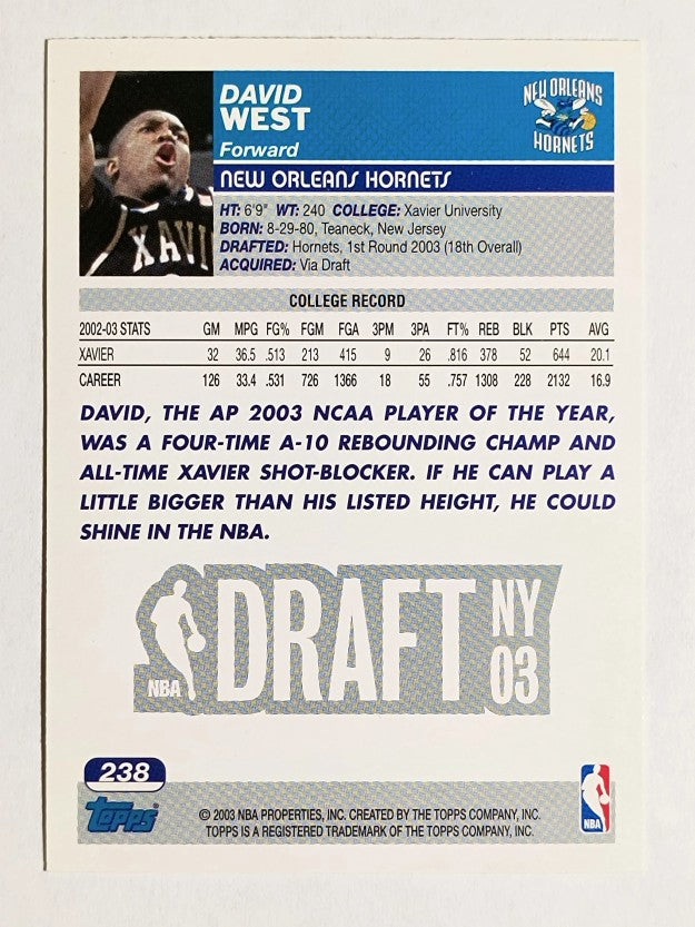 2003-04 Topps #238 David West RC