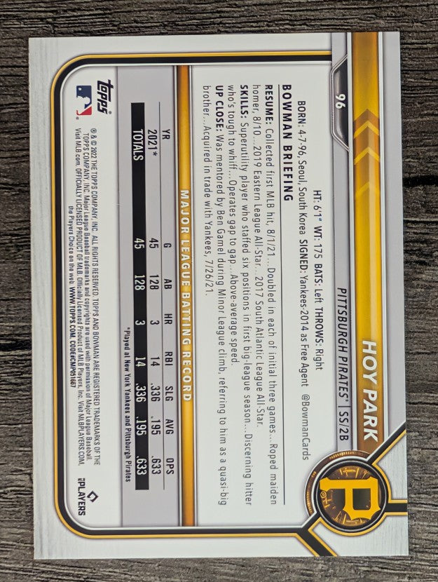 2022 Bowman #96 Hoy Park RC