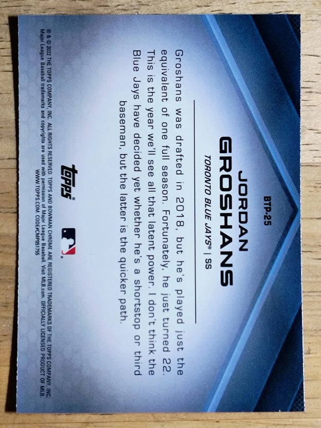 2022 Bowman Chrome Scouts Top 100 #BTP25 Jordan Groshans