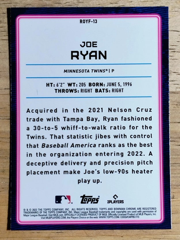 2022 Bowman Chrome Rookie of the Year Favorites #ROYF13 Joe Ryan