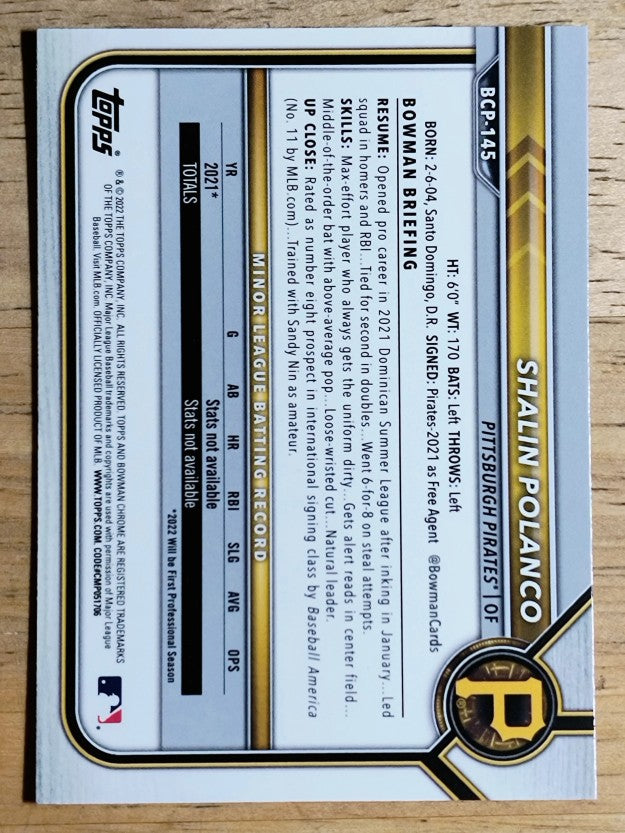 2022 Bowman Chrome Prospects #BCP145 Shalin Polanco