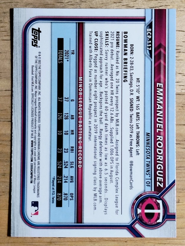 2022 Bowman Chrome Prospects #BCP117 Emmanuel Rodriguez