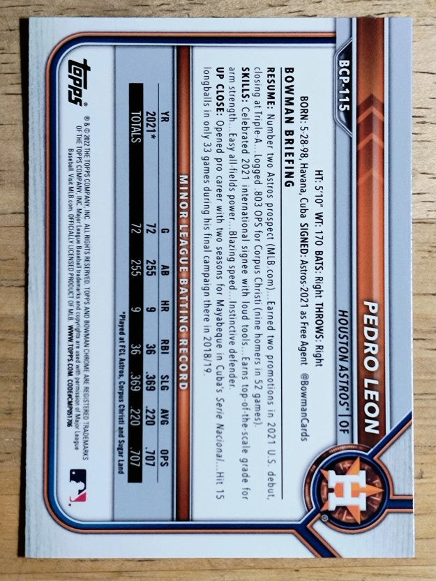 2022 Bowman Chrome Prospects #BCP115 Pedro Leon