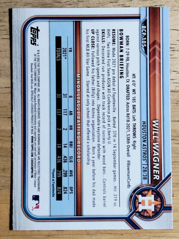 2022 Bowman Chrome Prospects #BCP105 Will Wagner