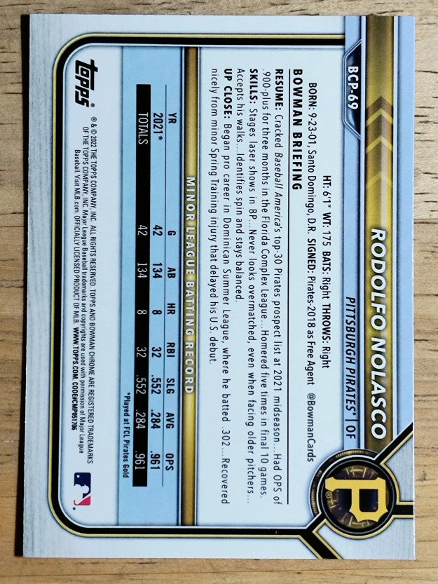 2022 Bowman Chrome Prospects #BCP69 Rodolfo Nolasco