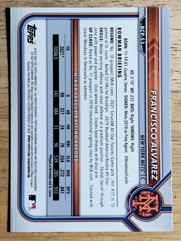 2022 Bowman Chrome Prospects #BCP53 Francisco Alvarez