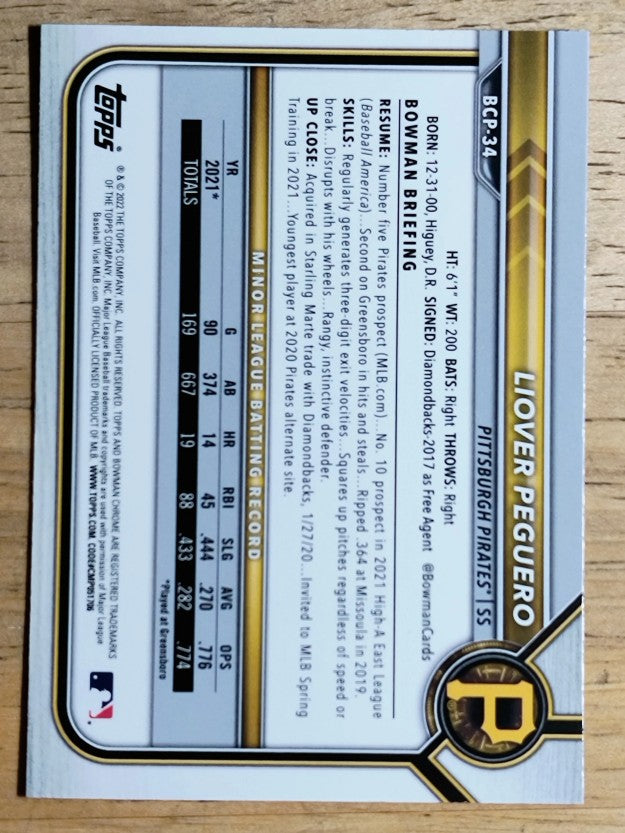 2022 Bowman Chrome Prospects #BCP34 Liover Peguero