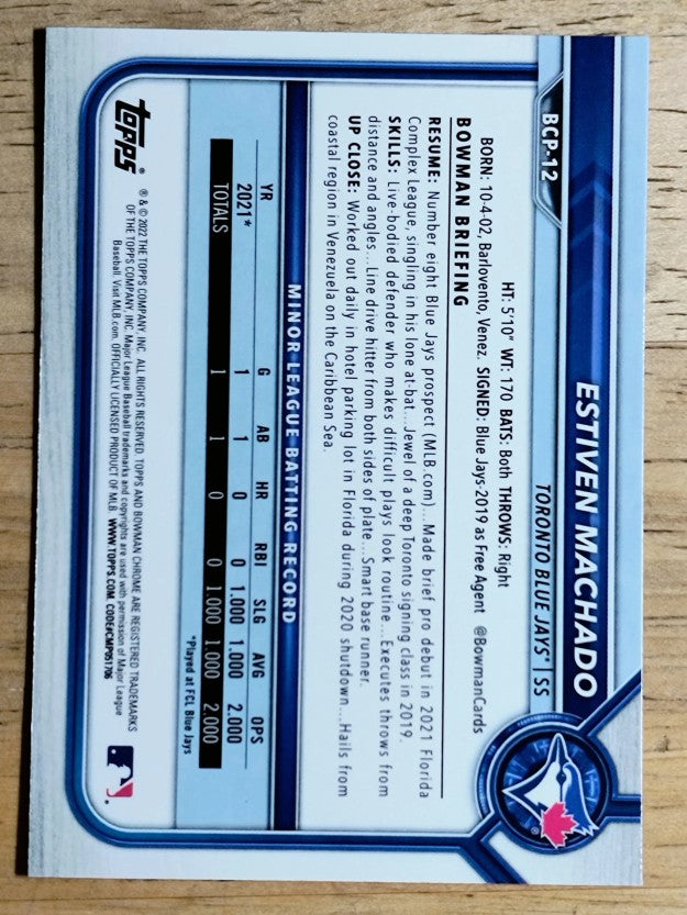 2022 Bowman Chrome Prospects #BCP12 Estiven Machado