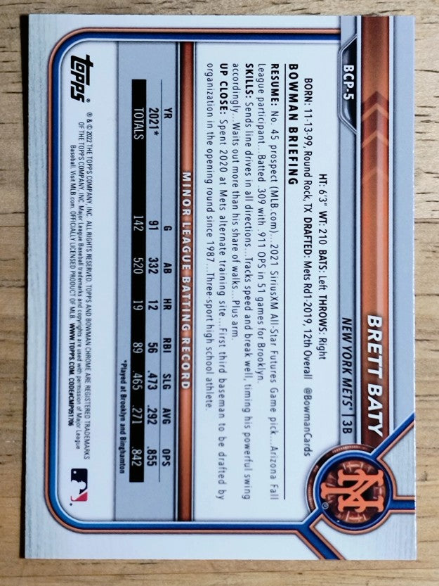 2022 Bowman Chrome Prospects #BCP5 Brett Baty