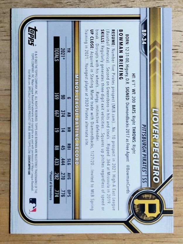 2022 Bowman Prospects #BP34 Liover Peguero