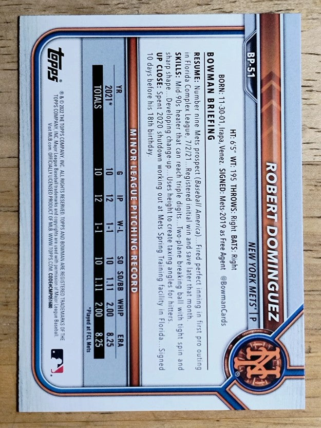 2022 Bowman Prospects #BP51 Robert Dominguez