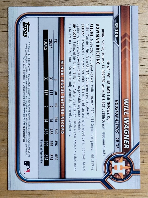 2022 Bowman Prospects #BP105 Will Wagner