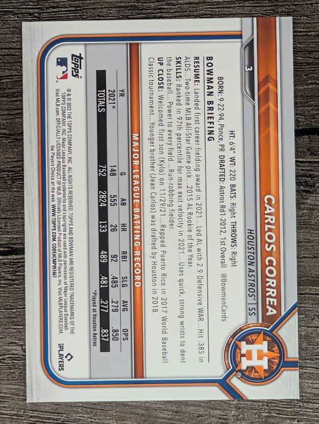 2022 Bowman #3 Carlos Correa