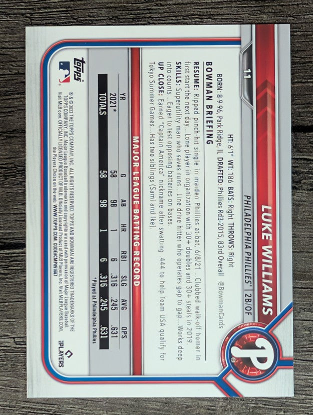 2022 Bowman #11 Luke Williams RC