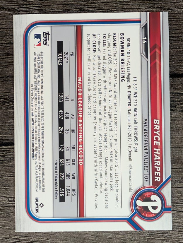2022 Bowman #16 Bryce Harper