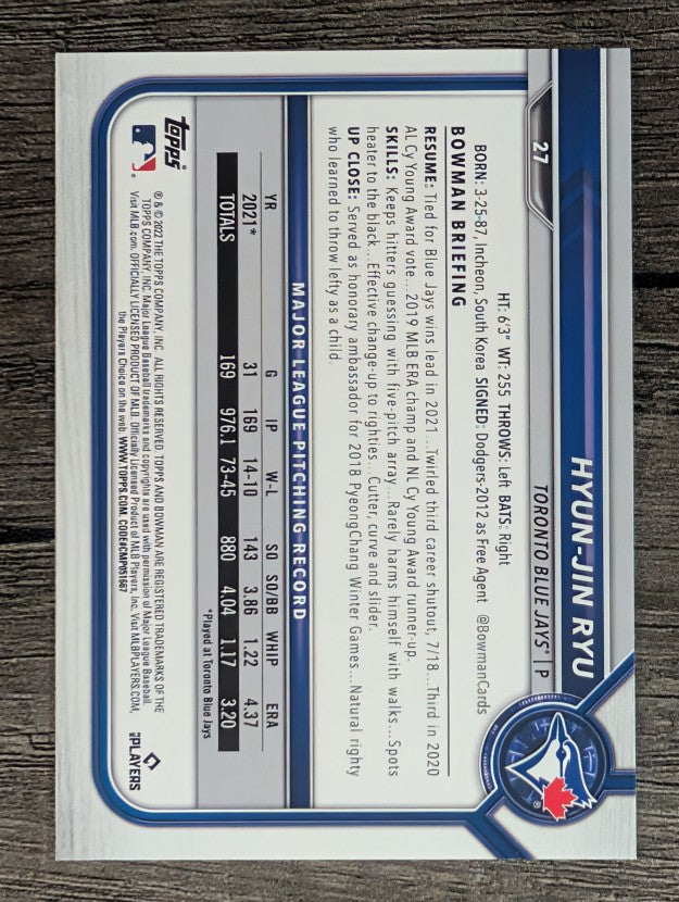 2022 Bowman #27 Hyun-Jin Ryu