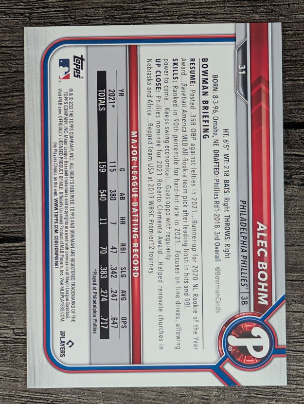 2022 Bowman #31 Alec Bohm