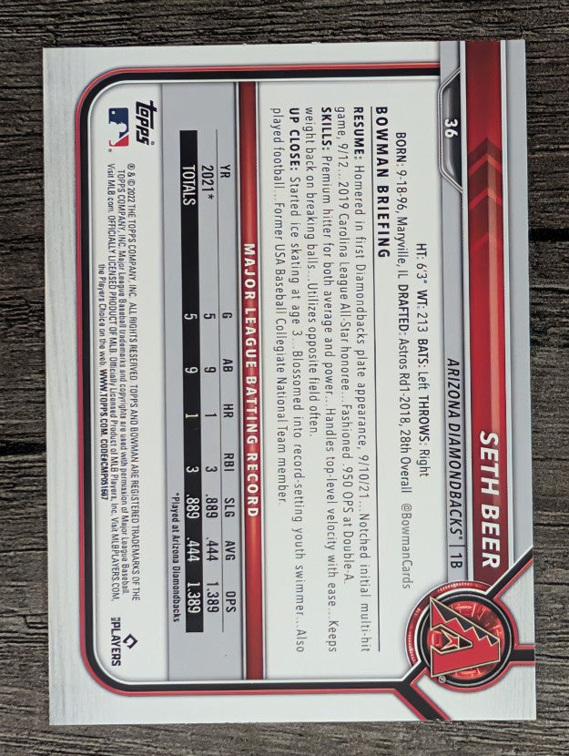 2022 Bowman #36 Seth Beer RC