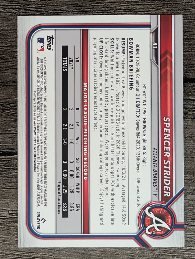 2022 Bowman #41 Spencer Strider RC