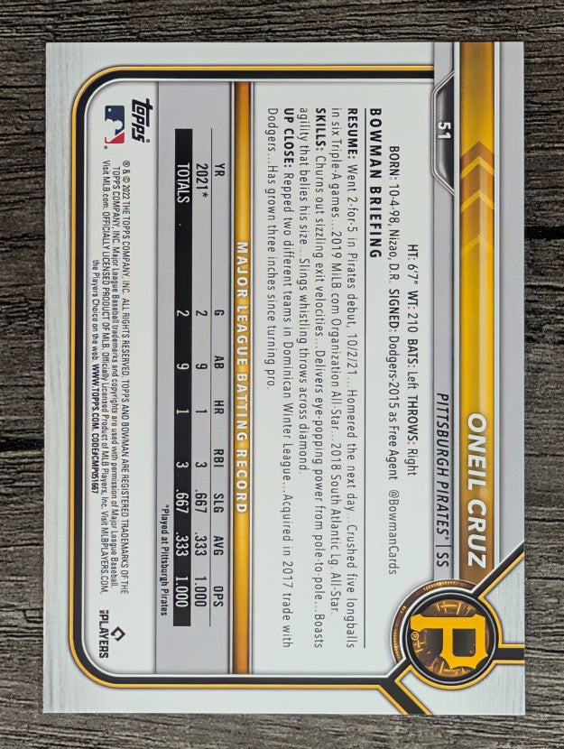 2022 Bowman #51 Oneil Cruz RC