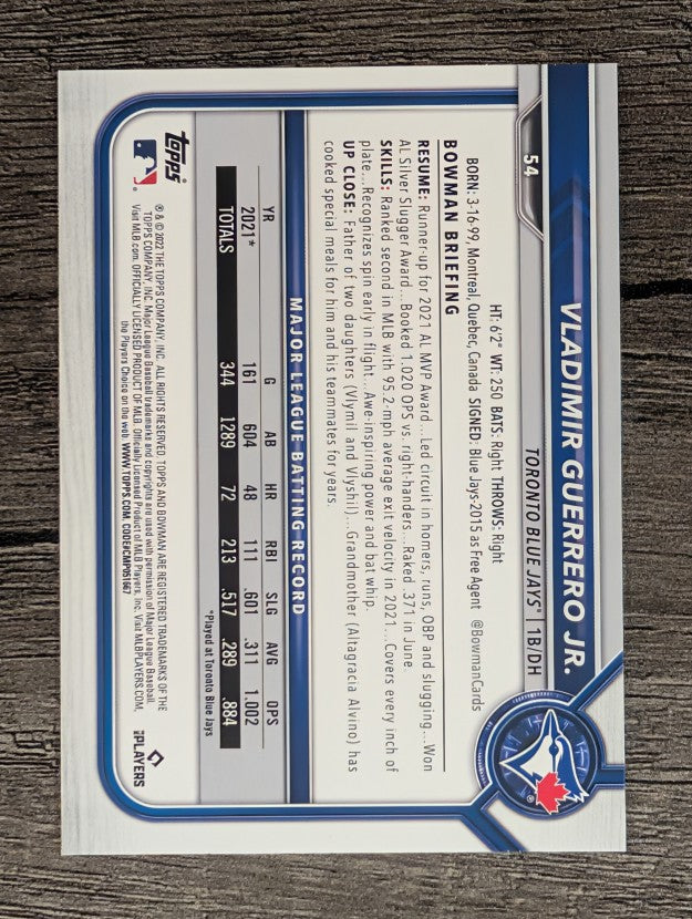2022 Bowman #54 Vladimir Guerrero Jr.