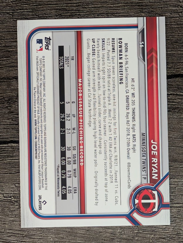 2022 Bowman #56 Joe Ryan RC