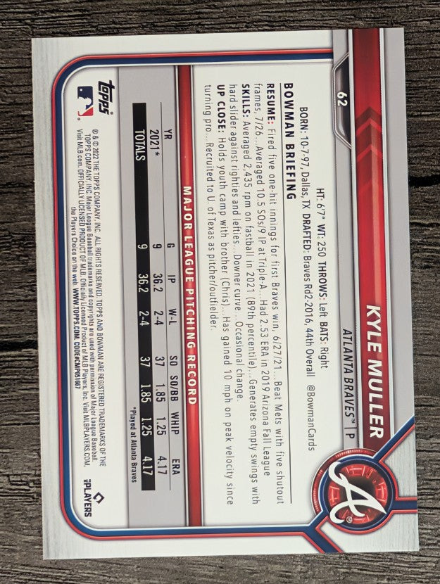 2022 Bowman #62 Kyle Muller RC