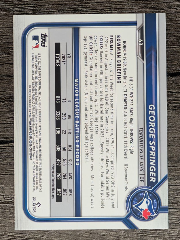 2022 Bowman #63 George Springer