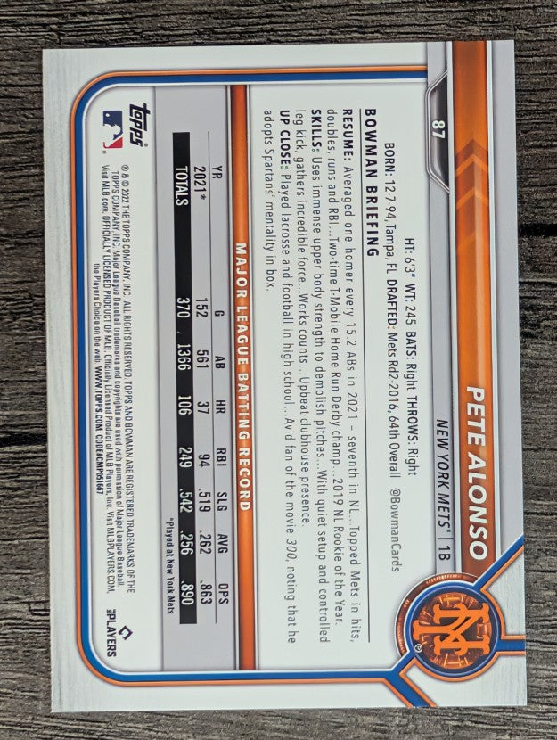 2022 Bowman #87 Pete Alonso