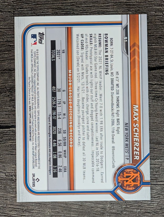 2022 Bowman #91 Max Scherzer