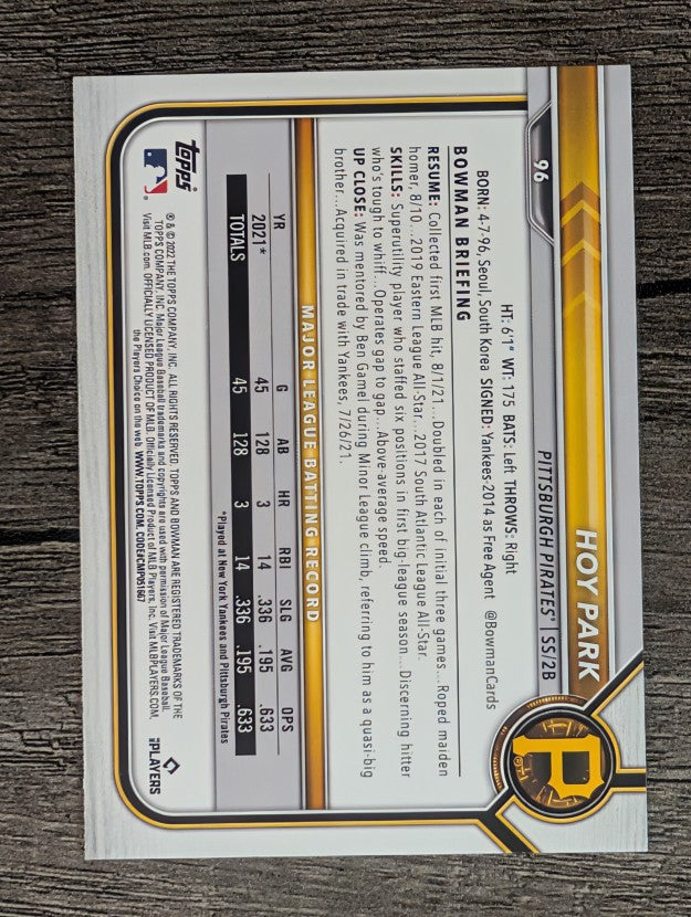 2022 Bowman #96 Hoy Park RC
