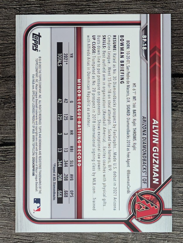 2022 Bowman Prospects #BP18 Alvin Guzman