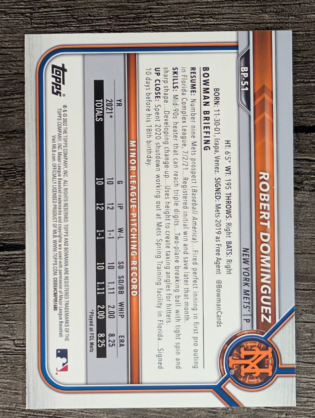 2022 Bowman Prospects #BP51 Robert Dominguez