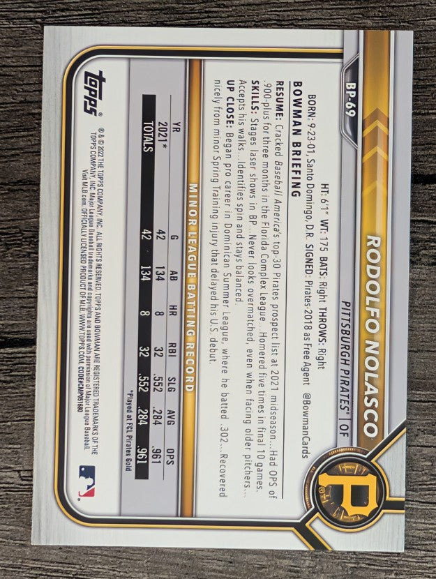 2022 Bowman Prospects #BP69 Rodolfo Nolasco