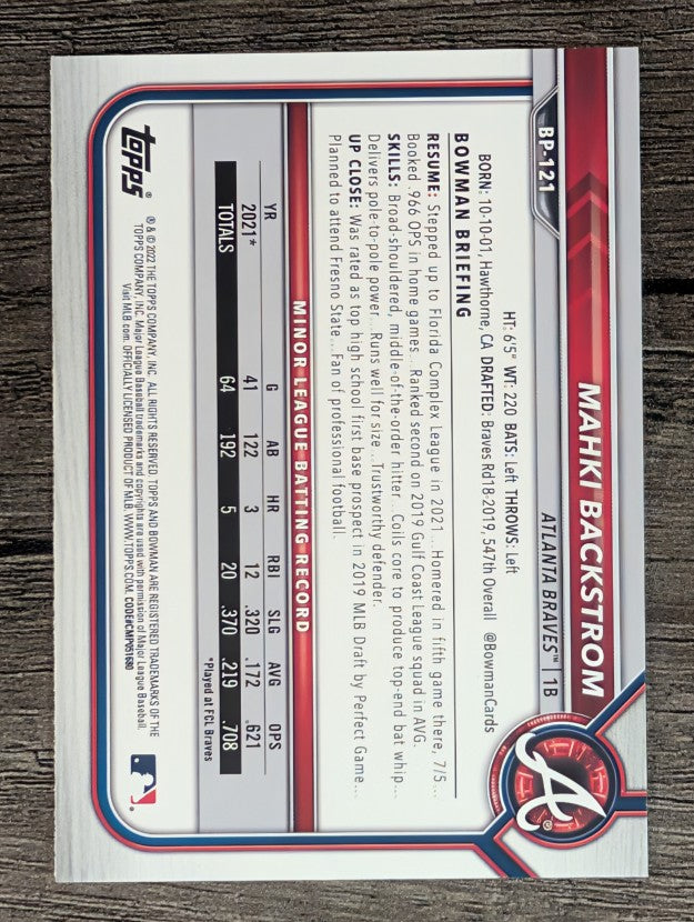2022 Bowman Prospects #BP121 Mahki Backstrom