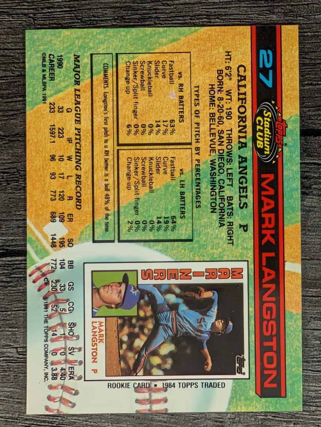 1991 Stadium Club #27 Mark Langston