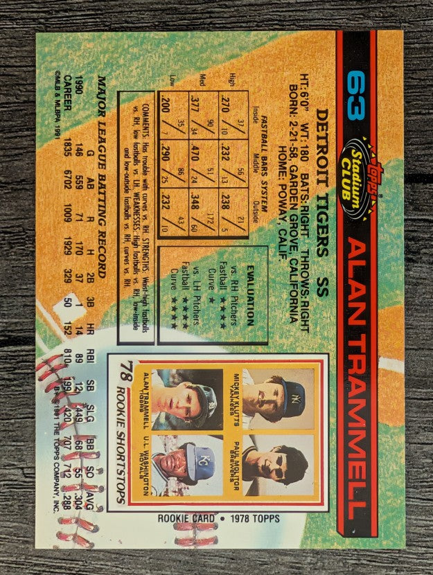 1991 Stadium Club #63 Alan Trammell
