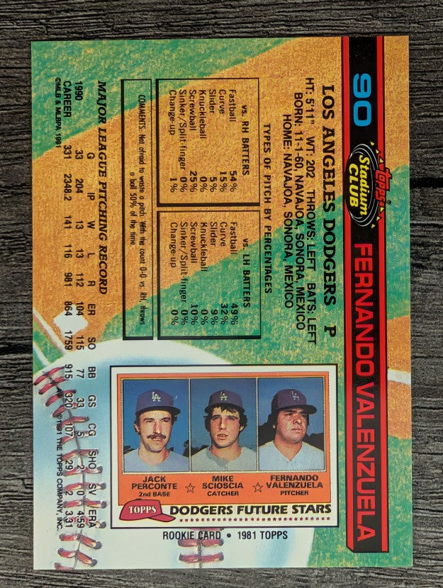 1991 Stadium Club #90 Fernando Valenzuela