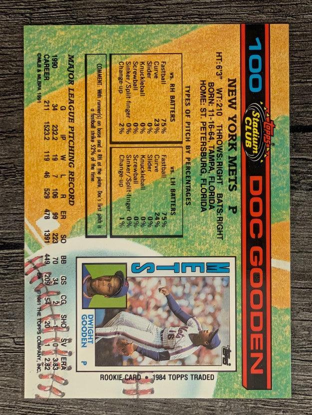 1991 Stadium Club #100 Dwight Gooden