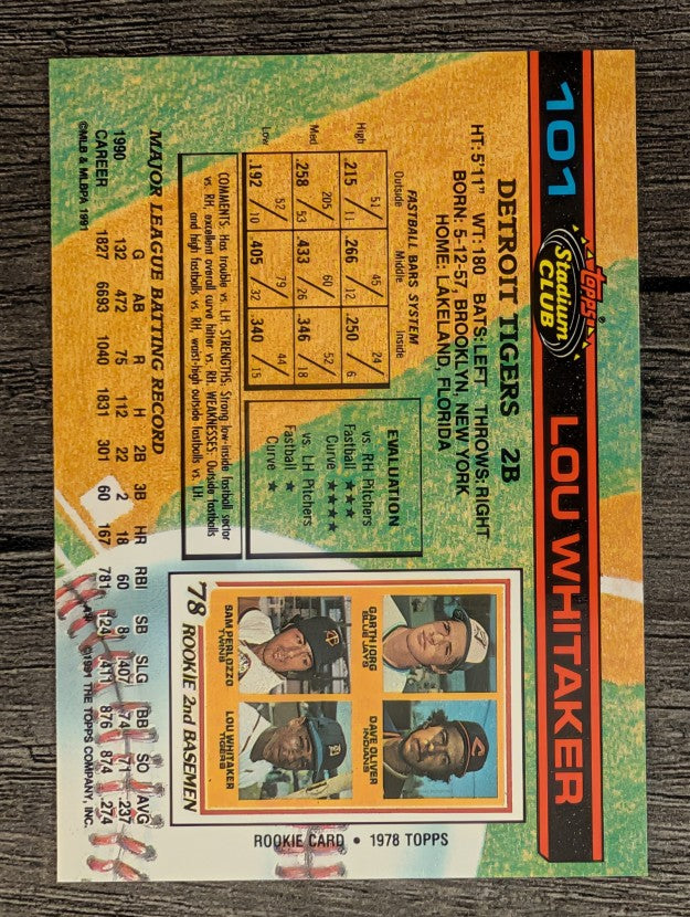 1991 Stadium Club #101 Lou Whitaker