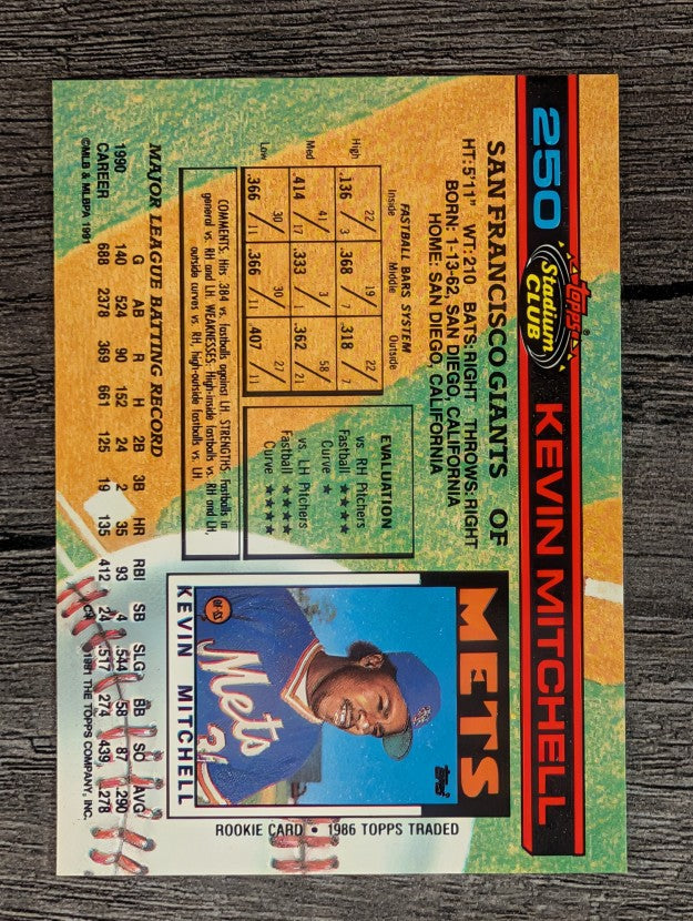 1991 Stadium Club #250 Kevin Mitchell