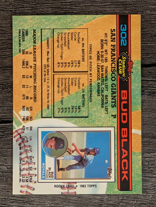 1991 Stadium Club #302 Bud Black
