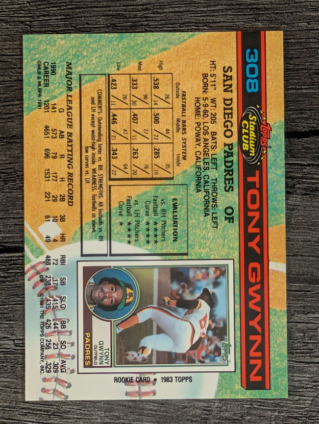 1991 Stadium Club #308 Tony Gwynn