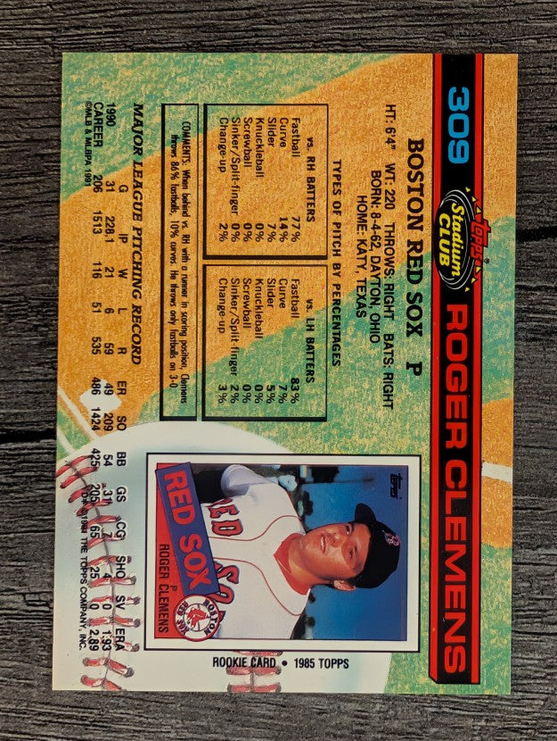 1991 Stadium Club #309 Roger Clemens (NM)