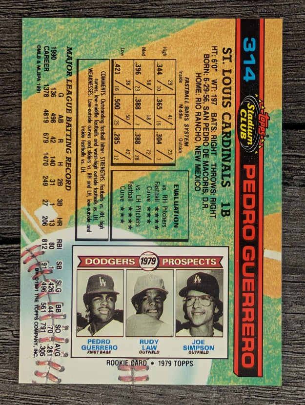 1991 Stadium Club #314 Pedro Guerrero