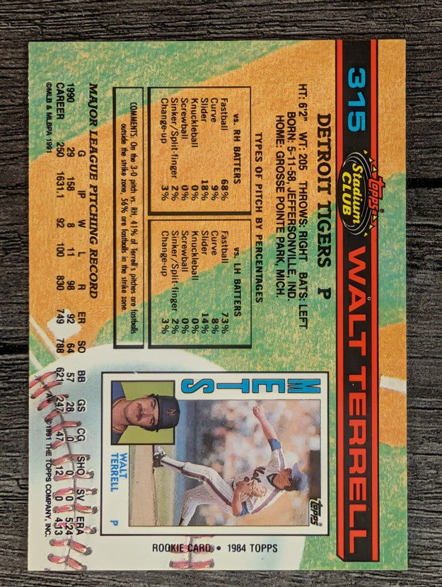 1991 Stadium Club #315 Walt Terrell