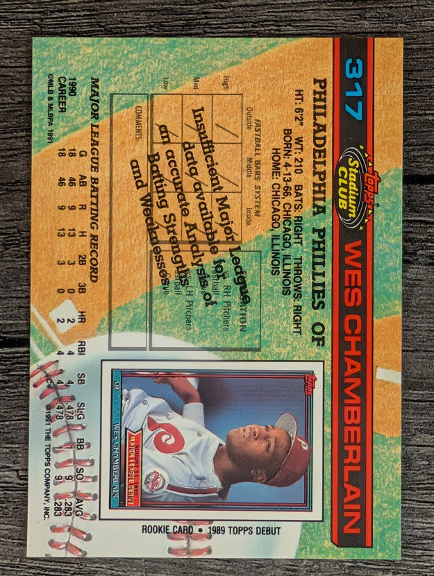 1991 Stadium Club #317 Wes Chamberlain RC
