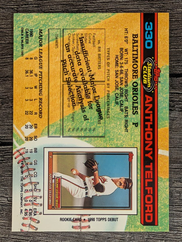 1991 Stadium Club #330 Anthony Telford RC